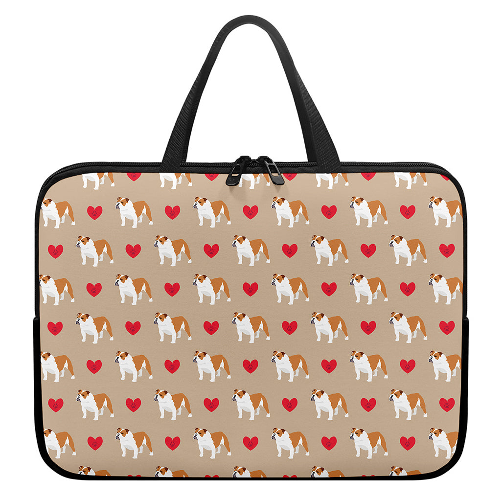 Love English Bulldog Pattern Print Laptop Sleeve With Handle