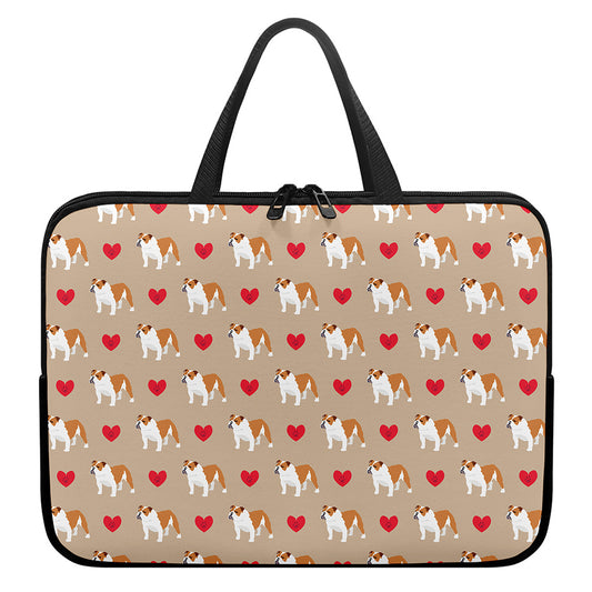 Love English Bulldog Pattern Print Laptop Sleeve With Handle