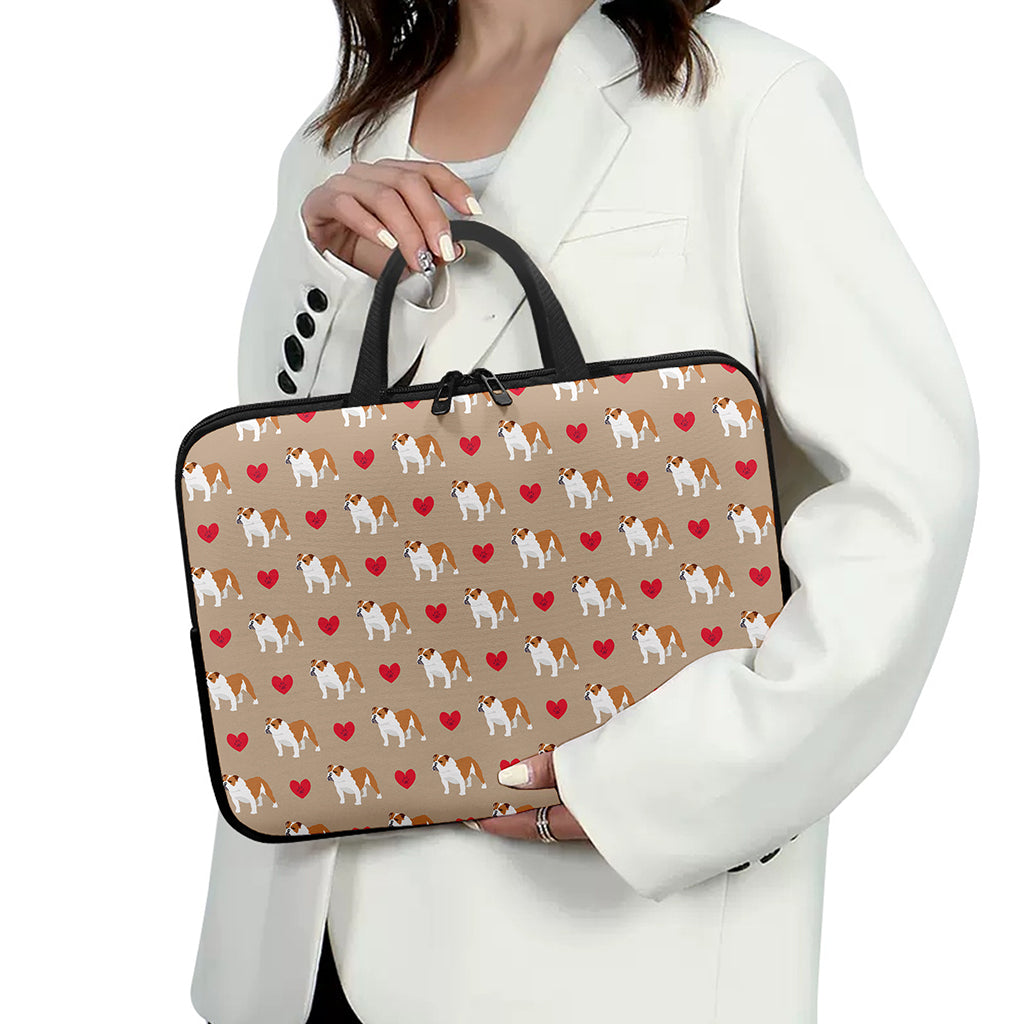 Love English Bulldog Pattern Print Laptop Sleeve With Handle