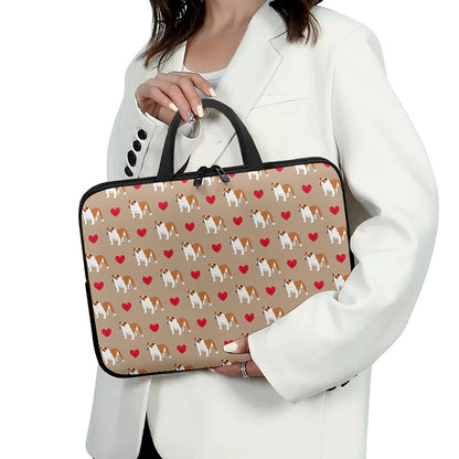Love English Bulldog Pattern Print Laptop Sleeve With Handle