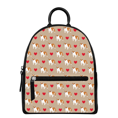 Love English Bulldog Pattern Print Leather Backpack