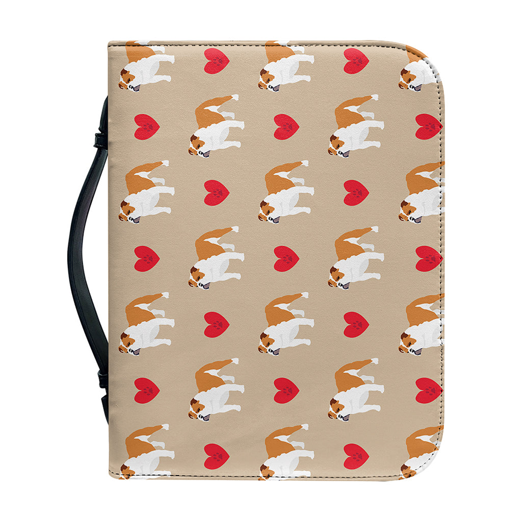 Love English Bulldog Pattern Print Leather Bible Cover