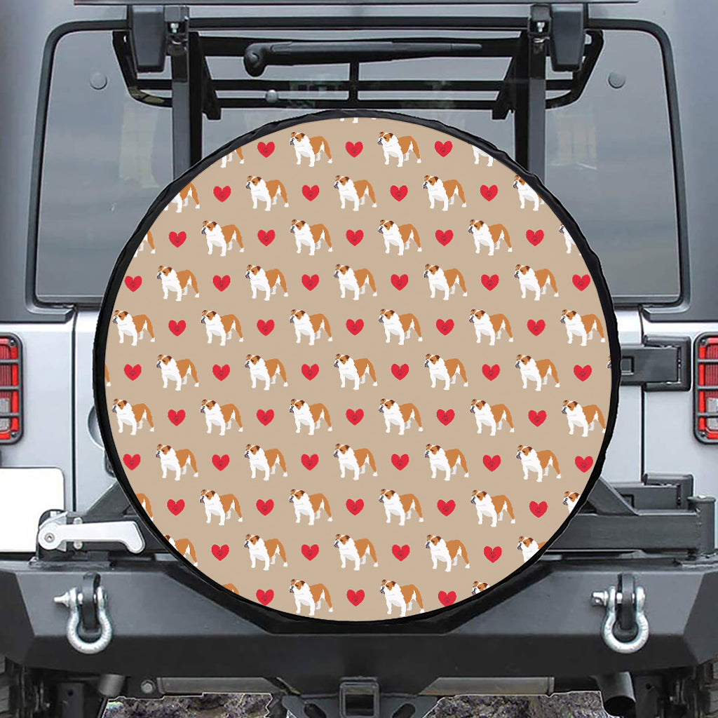 Love English Bulldog Pattern Print Leather Spare Tire Cover