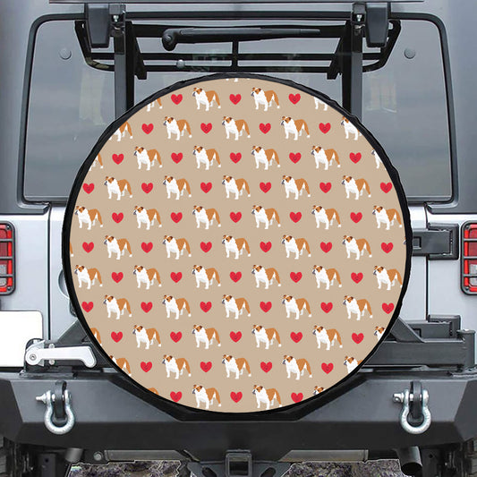 Love English Bulldog Pattern Print Leather Spare Tire Cover