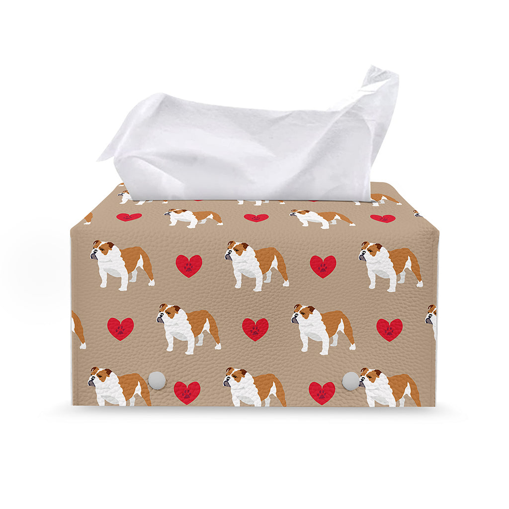 Love English Bulldog Pattern Print Leather Tissue Box Cover