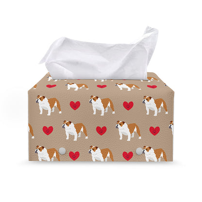 Love English Bulldog Pattern Print Leather Tissue Box Cover