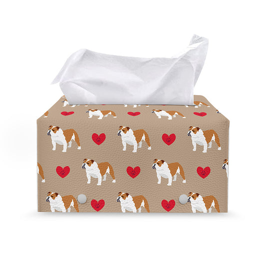 Love English Bulldog Pattern Print Leather Tissue Box Cover