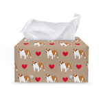 Love English Bulldog Pattern Print Leather Tissue Box Cover