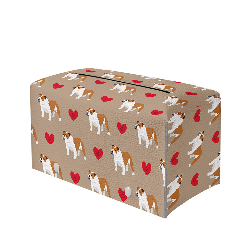 Love English Bulldog Pattern Print Leather Tissue Box Cover