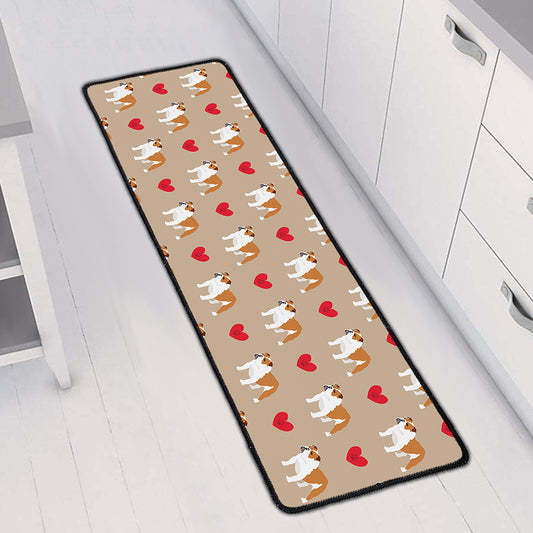 Love English Bulldog Pattern Print Long Kitchen Mat