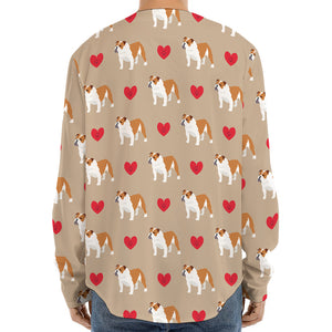 Love English Bulldog Pattern Print Long Sleeve Baseball Jersey