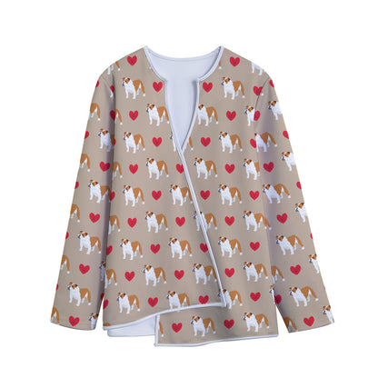 Love English Bulldog Pattern Print Long Sleeve Short Coat