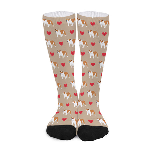 Love English Bulldog Pattern Print Long Socks