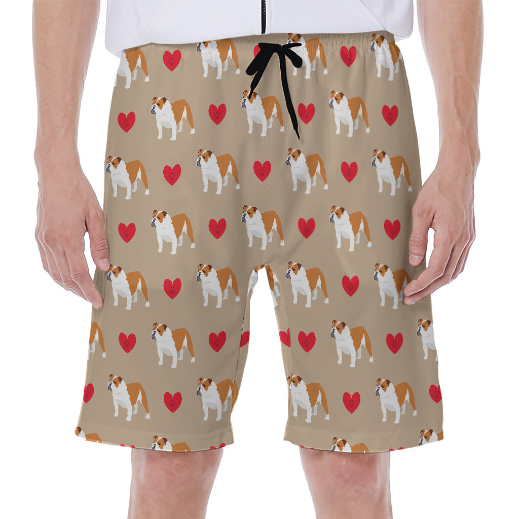 Love English Bulldog Pattern Print Men's Beach Shorts