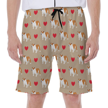 Love English Bulldog Pattern Print Men's Beach Shorts