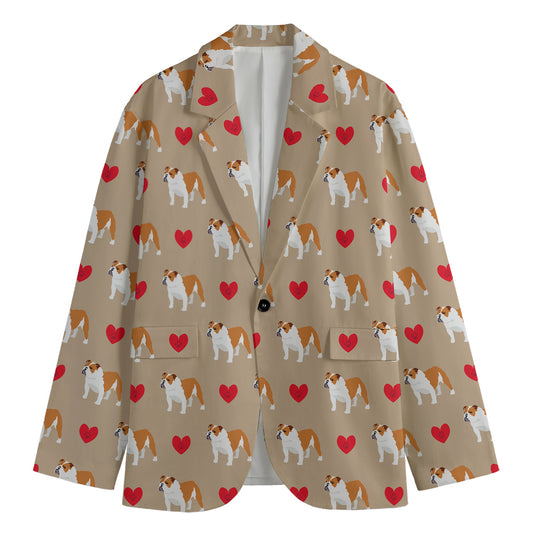 Love English Bulldog Pattern Print Men's Blazer