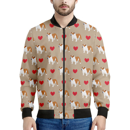 Love English Bulldog Pattern Print Men's Bomber Jacket
