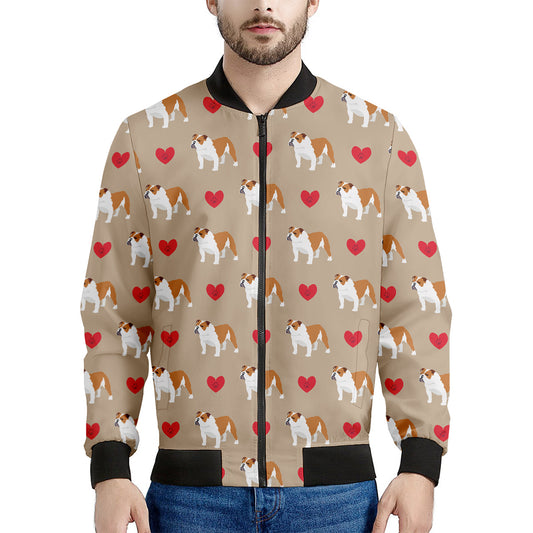 Love English Bulldog Pattern Print Men's Bomber Jacket