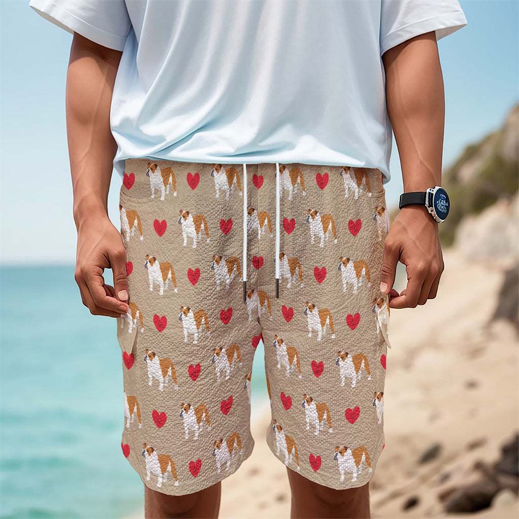 Love English Bulldog Pattern Print Men's Cargo Shorts
