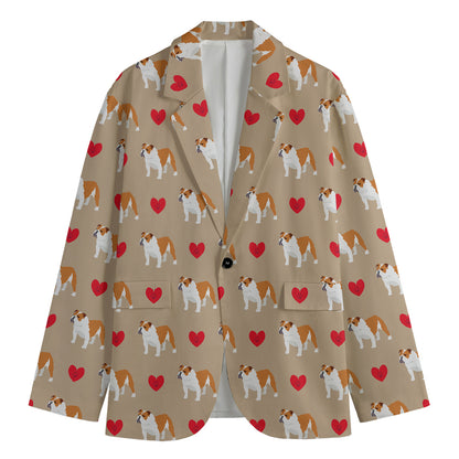 Love English Bulldog Pattern Print Men's Cotton Blazer