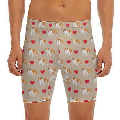 Love English Bulldog Pattern Print Men's Long Boxer Briefs