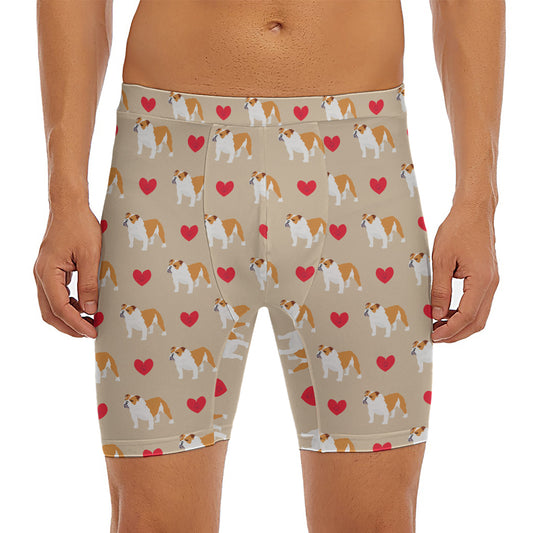 Love English Bulldog Pattern Print Men's Long Boxer Briefs