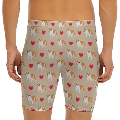 Love English Bulldog Pattern Print Men's Long Boxer Briefs