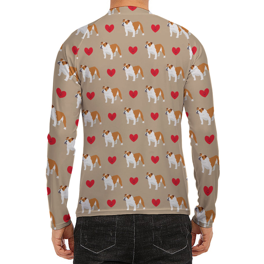 Love English Bulldog Pattern Print Men's Long Sleeve Rash Guard