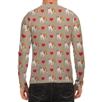 Love English Bulldog Pattern Print Men's Long Sleeve Rash Guard