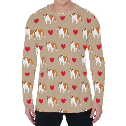 Love English Bulldog Pattern Print Men's Long Sleeve T-Shirt