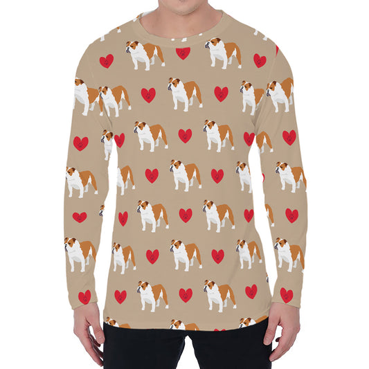 Love English Bulldog Pattern Print Men's Long Sleeve T-Shirt