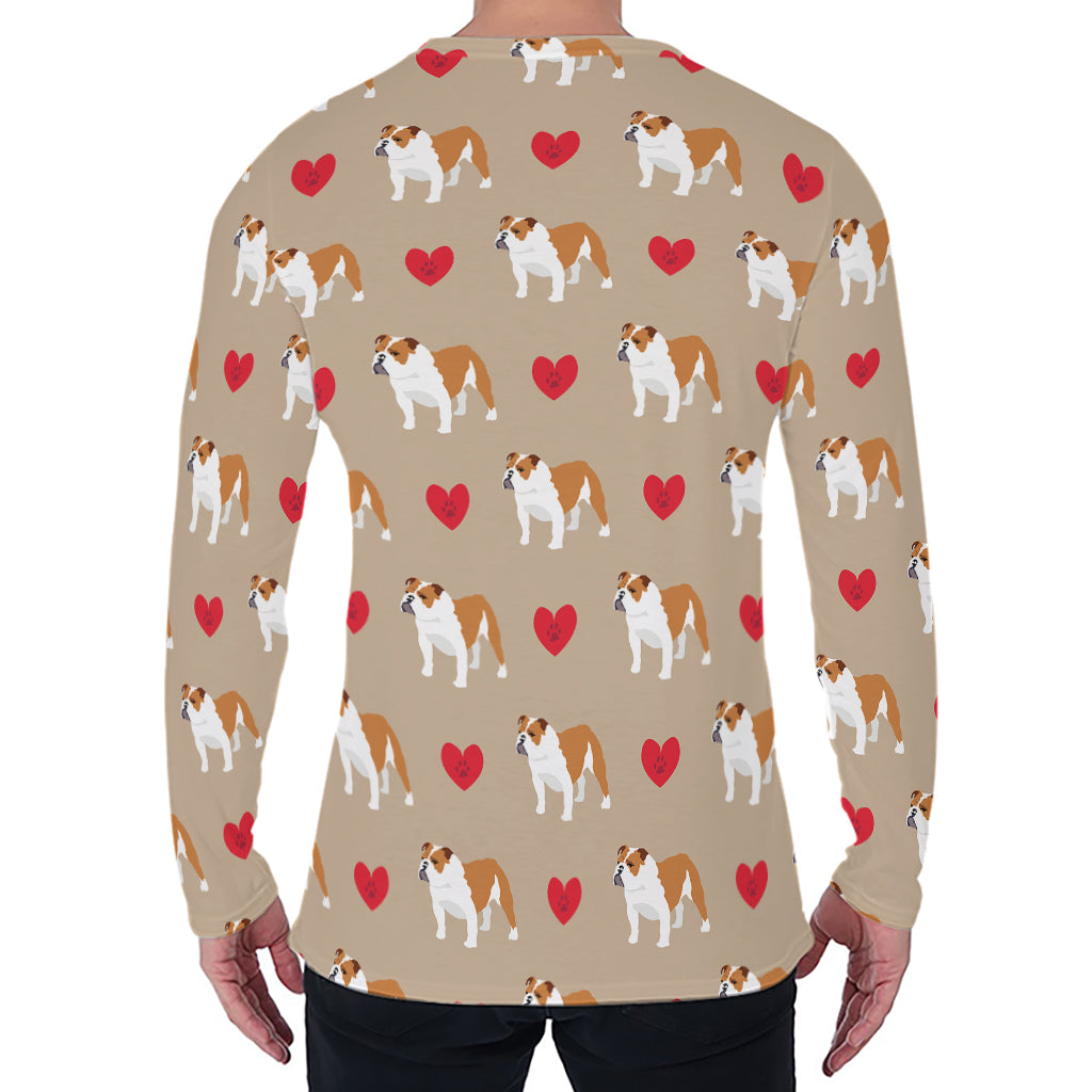 Love English Bulldog Pattern Print Men's Long Sleeve T-Shirt