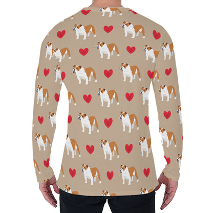 Love English Bulldog Pattern Print Men's Long Sleeve T-Shirt