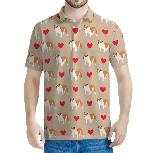 Love English Bulldog Pattern Print Men's Polo Shirt