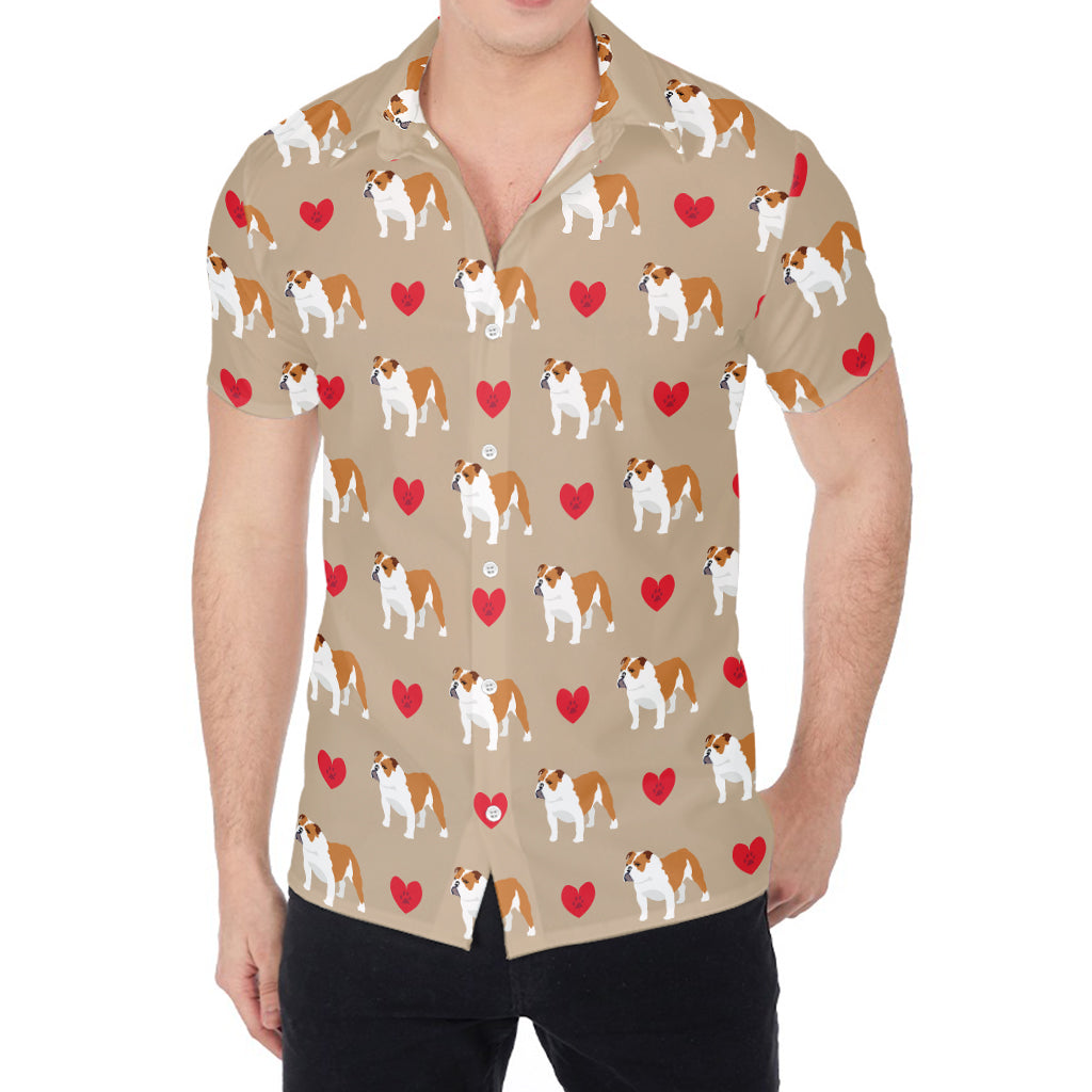 Love English Bulldog Pattern Print Men's Shirt