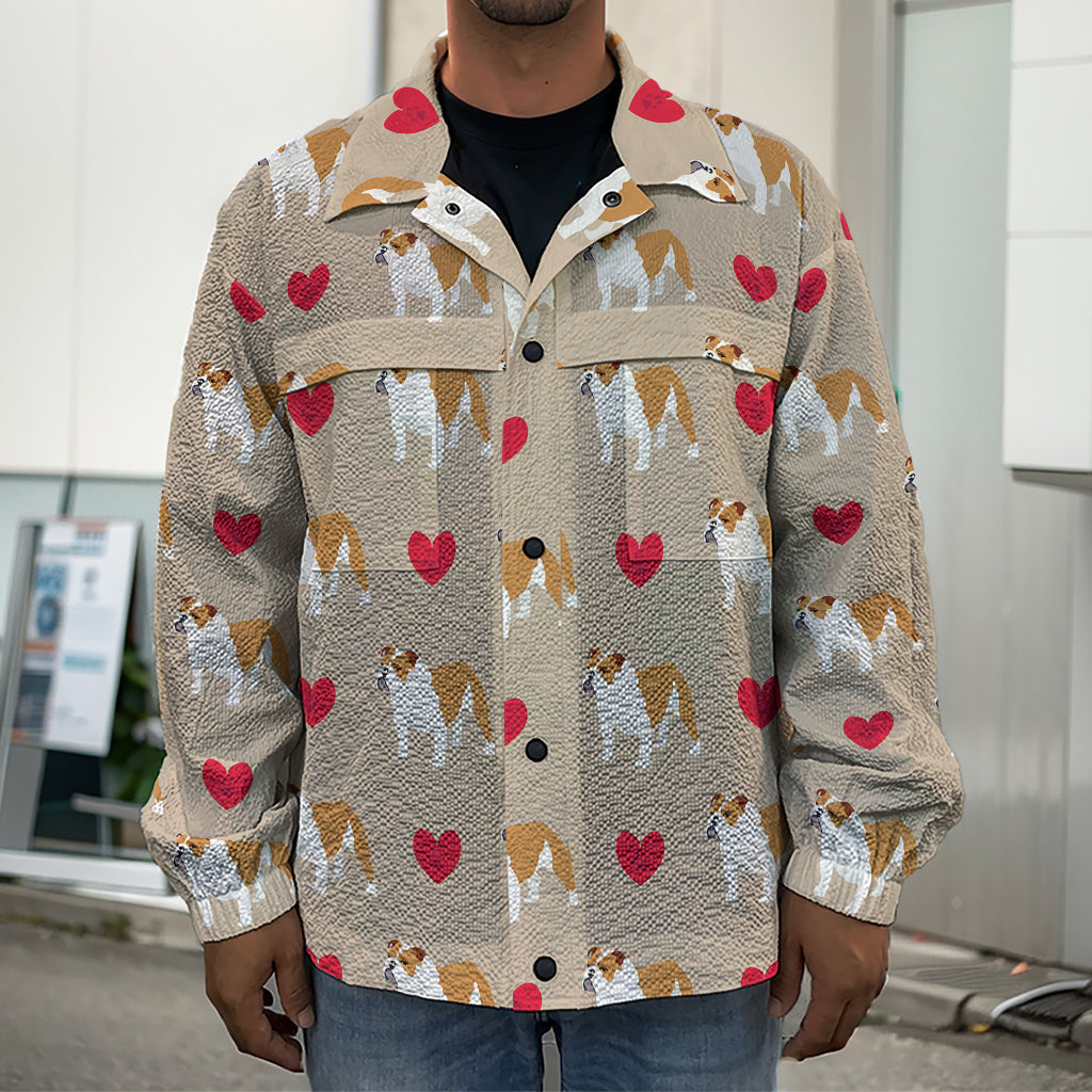 Love English Bulldog Pattern Print Men's Shirt Jacket