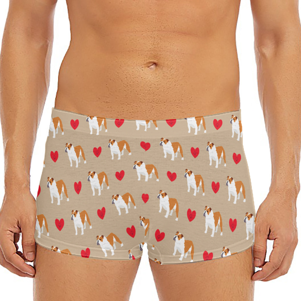 Love English Bulldog Pattern Print Men's Short Boxer Briefs