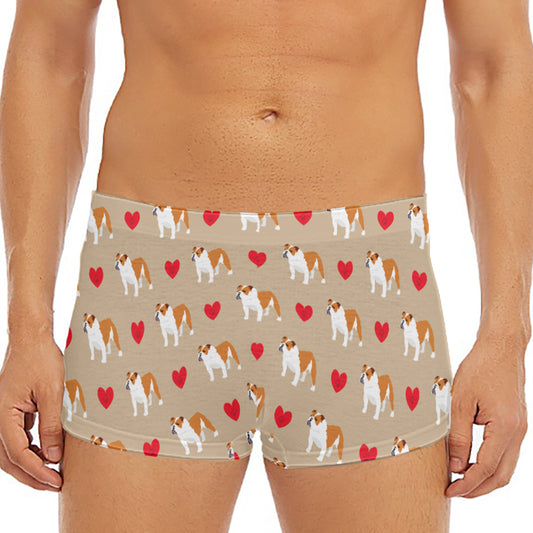 Love English Bulldog Pattern Print Men's Short Boxer Briefs