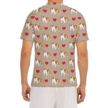 Love English Bulldog Pattern Print Men's Short Sleeve Rash Guard