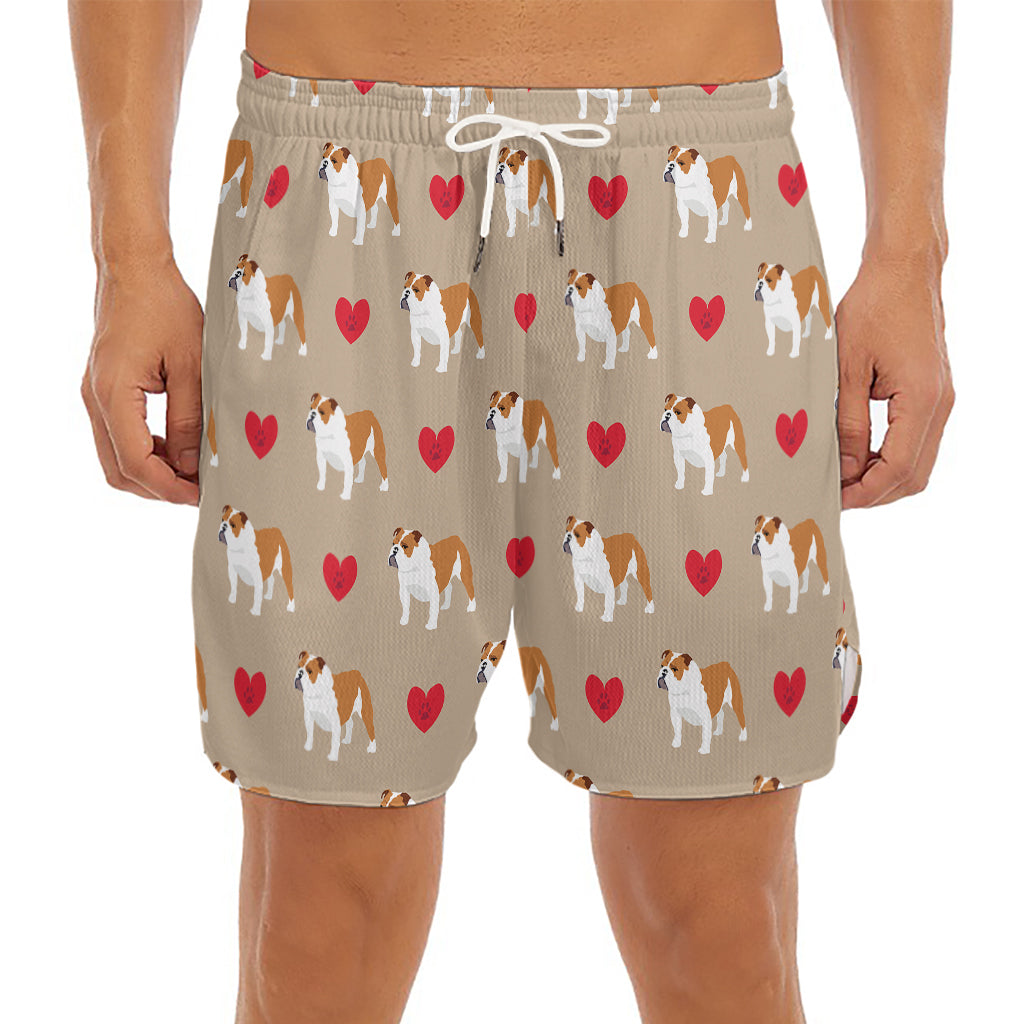Love English Bulldog Pattern Print Men's Split Running Shorts
