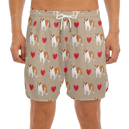 Love English Bulldog Pattern Print Men's Split Running Shorts
