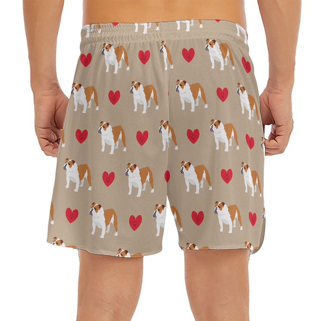 Love English Bulldog Pattern Print Men's Split Running Shorts