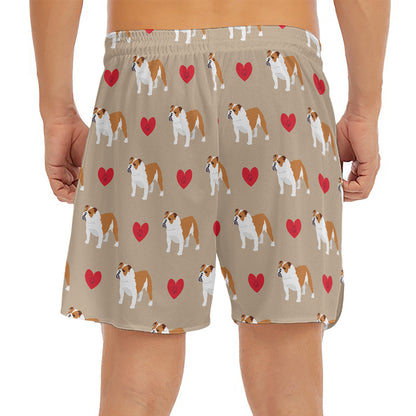 Love English Bulldog Pattern Print Men's Split Running Shorts