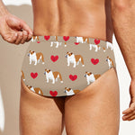 Love English Bulldog Pattern Print Men's Swim Briefs