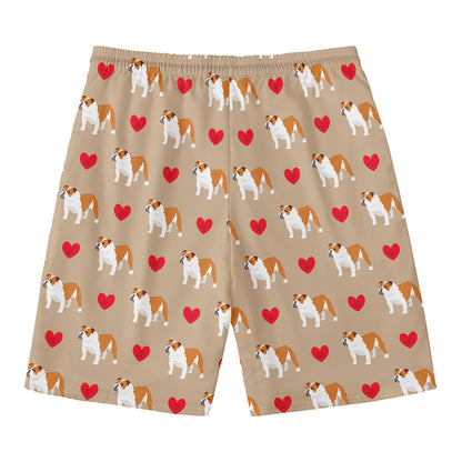 Love English Bulldog Pattern Print Men's Swim Trunks