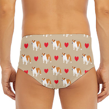 Love English Bulldog Pattern Print Men's Triangle Swim Briefs