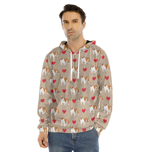 Love English Bulldog Pattern Print Men's Velvet Pullover Hoodie