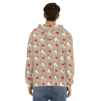 Love English Bulldog Pattern Print Men's Velvet Pullover Hoodie