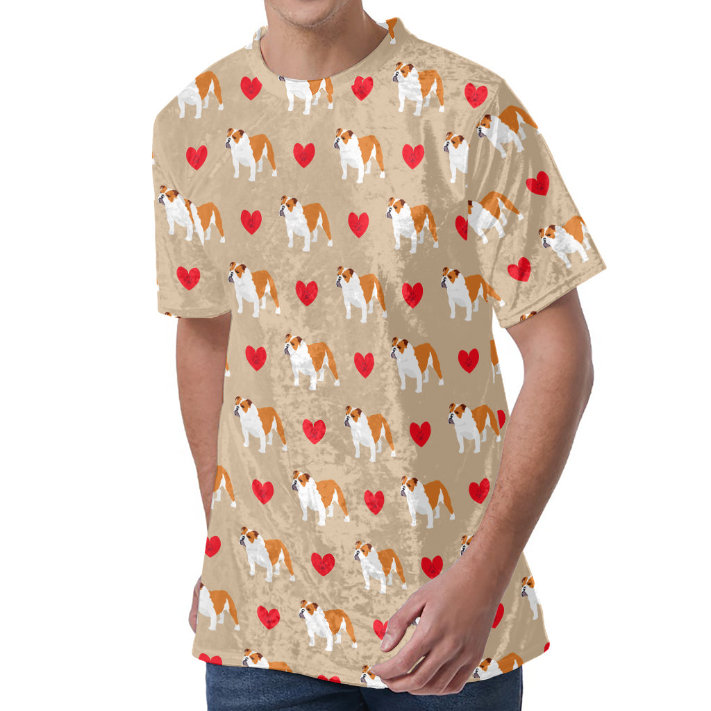 Love English Bulldog Pattern Print Men's Velvet T-Shirt