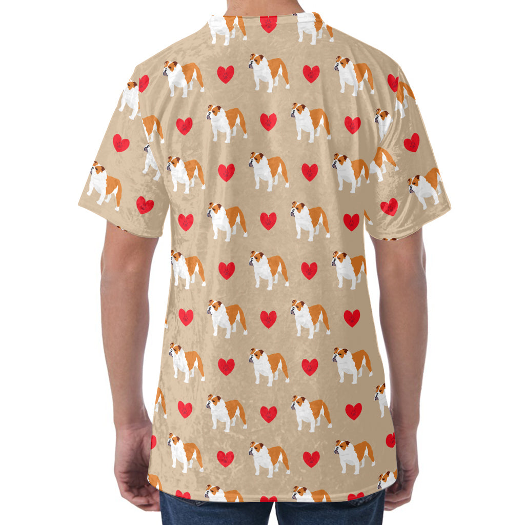 Love English Bulldog Pattern Print Men's Velvet T-Shirt